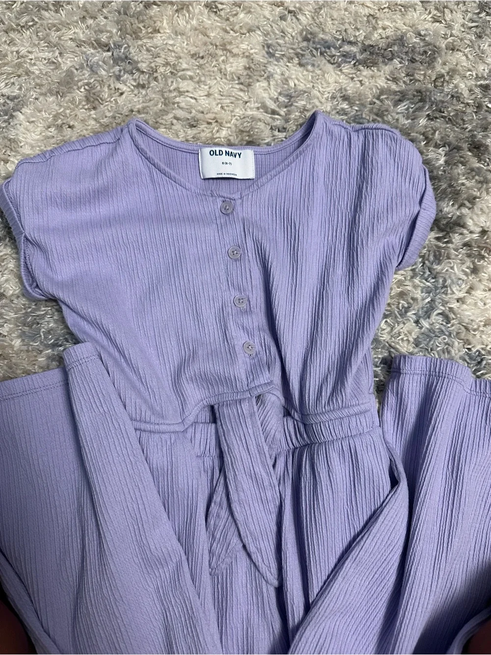 Old Navy Girls Lilac Button-Front Tie-Knot Jumpsuit Size 6-7